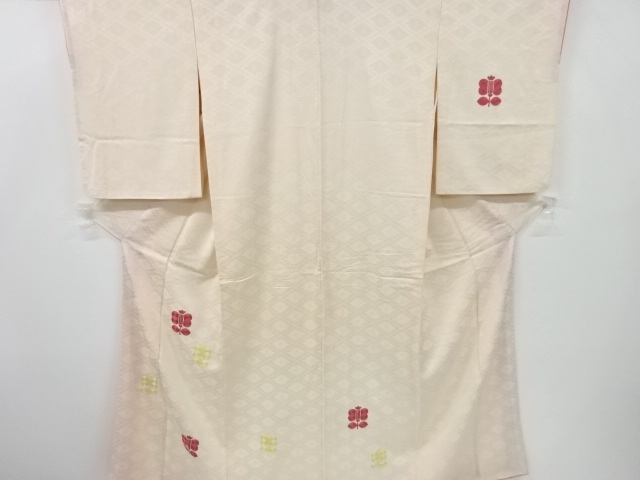 アンティーク　遠州椿模様刺繍着物(重ね衿付き)